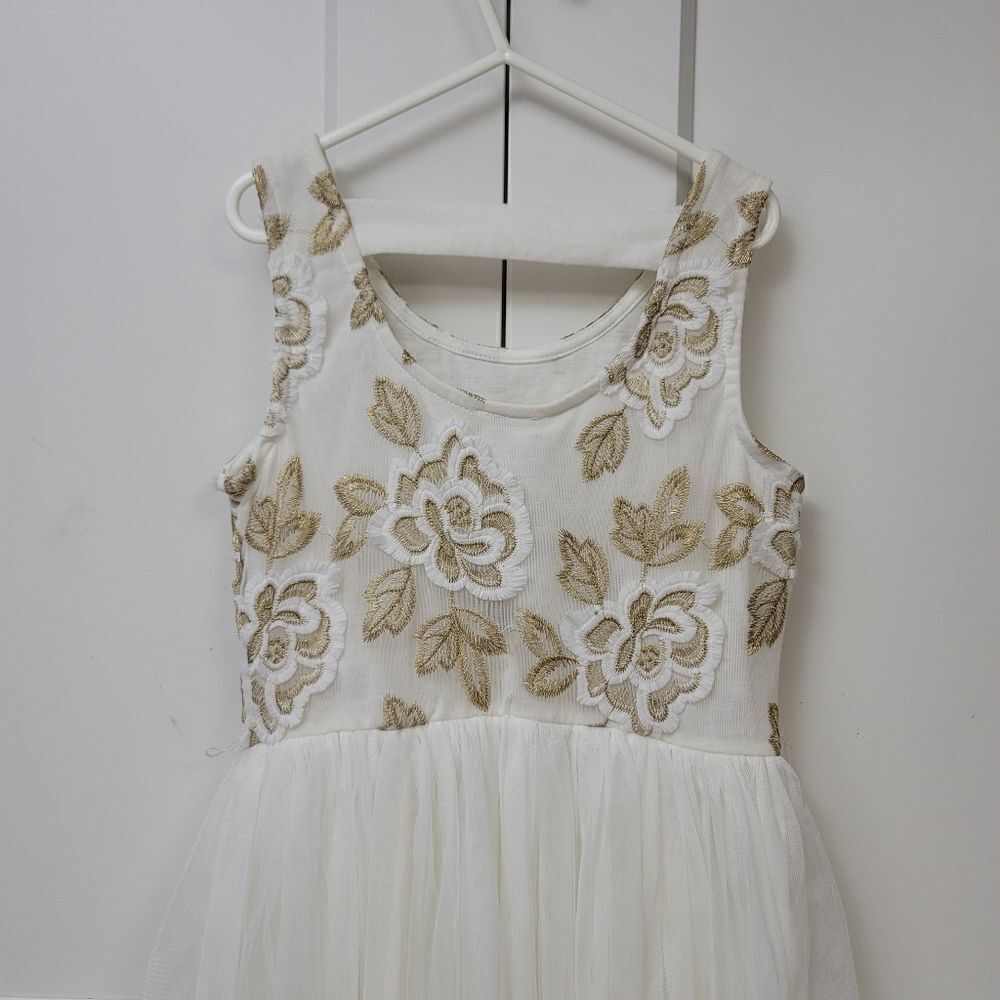Lily Bleu girls dress with tulle skirt and gold accent flowers, 10 - Picture 5 of 6